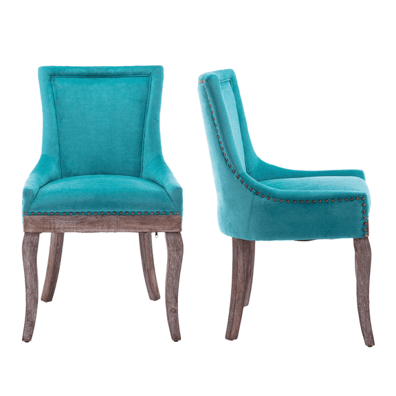 Upholstered Linen Dining Chairs with Bronze Nailhead, Dining Room Chairs Tufted Cushion Back Elegant Accent Chairs with Solid Wood Legs for Living Room/Kitchen (Set of 2)
