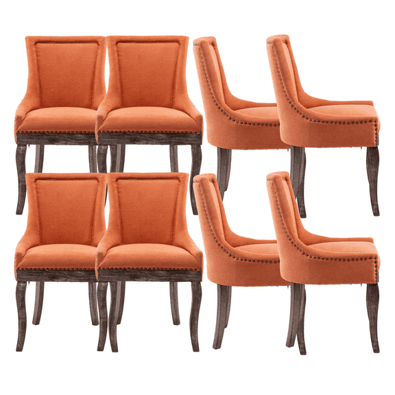 Upholstered Linen Dining Chairs with Bronze Nailhead, Dining Room Chairs Tufted Cushion Back Elegant Accent Chairs with Solid Wood Legs for Living Room/Kitchen (Set of 8)