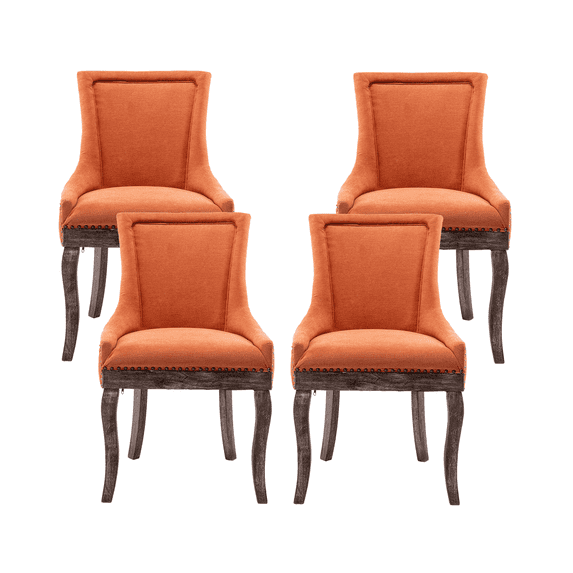 Upholstered Linen Dining Chairs with Bronze Nailhead, Dining Room Chairs Tufted Cushion Back Elegant Accent Chairs with Solid Wood Legs for Living Room/Kitchen (Set of 4)