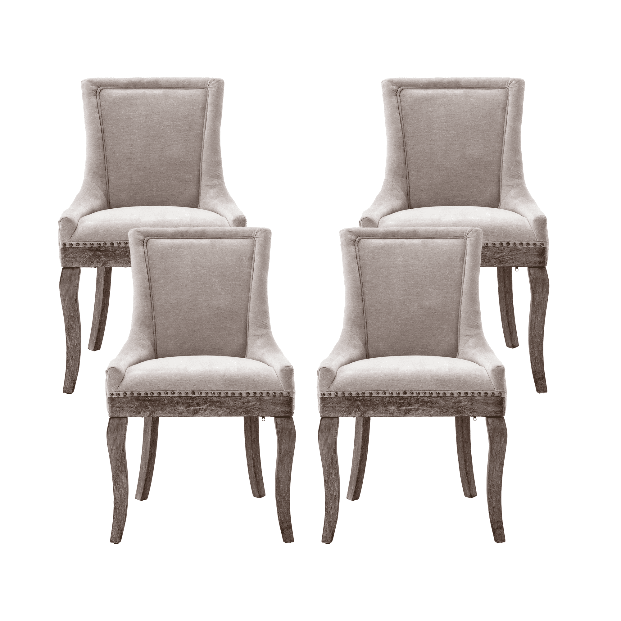Modern Upholstered Linen Dining Chairs with Bronze Nailhead, Solid Wood ...