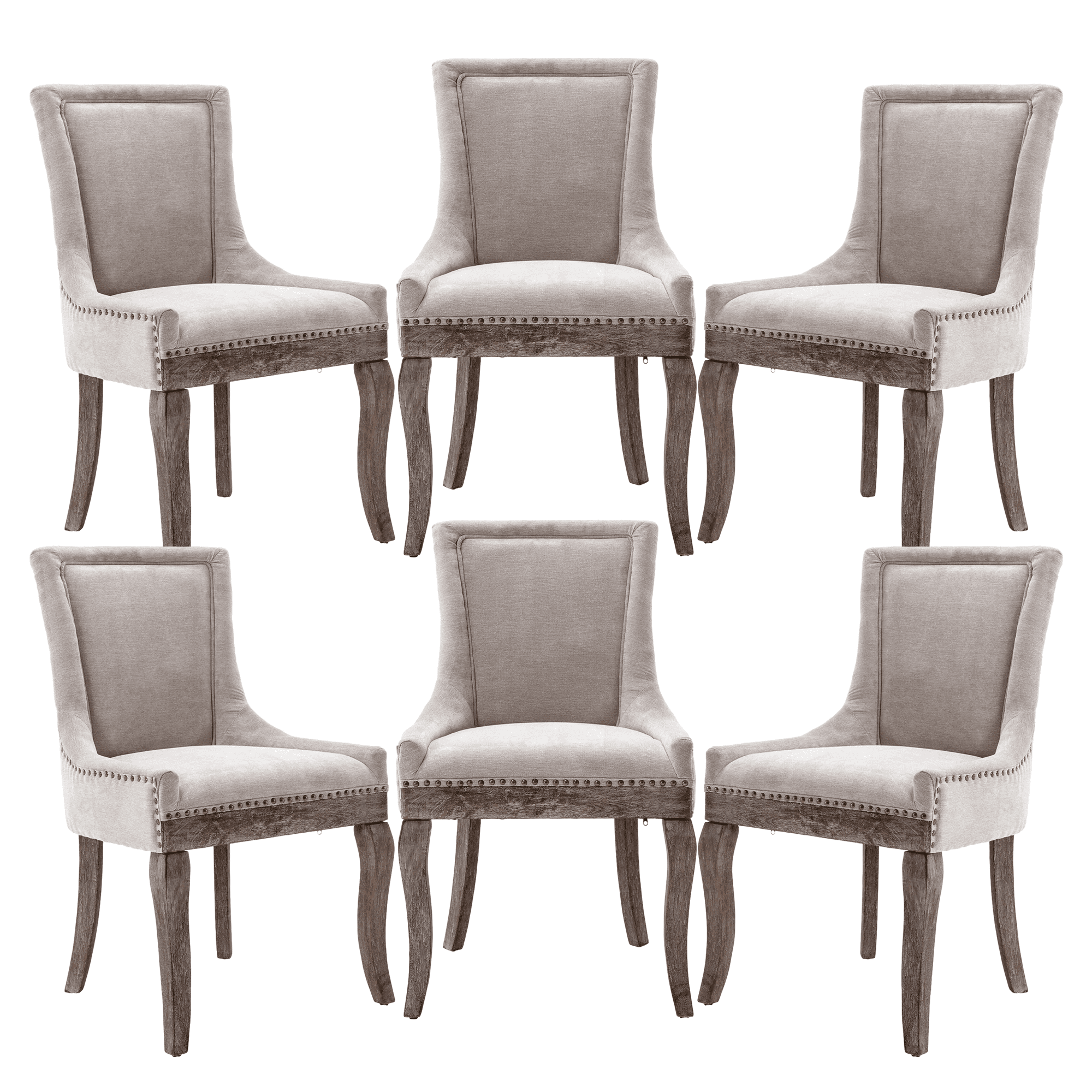 Elegant Upholstered Linen Dining Chairs with Bronze Nailhead, Solid