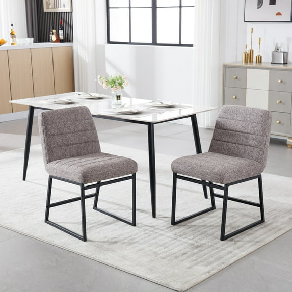 Upholstered Linen Dining Chairs Set of 2, Modern Accent Arm Chair with Metal Legs, Mid Century Side Chair Reading Chairs for Kitchen Living Room Dining room Bistro Coffee Shop, Coffee