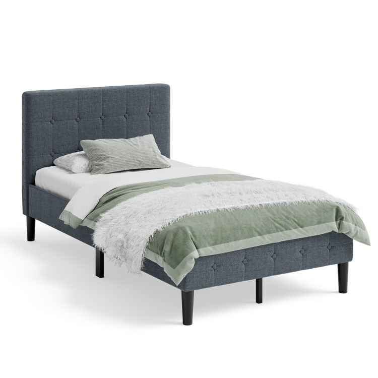 Upholstered Linen Platform Bed Frame with Button Tufted Headboard