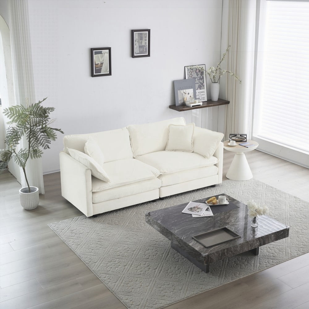 Modern White Chenille 2-Seat Loveseat Sofa with Deep Seat for Living Room