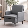 thumbnail image 1 of Upholstered Lounge Chair, Modern Accent Chair with Sturdy Iron Legs and Side Pocket, Single Sofa Arm Side Chair, Comfy Reading Armchair for Living Room Bedroom Apartment, Dark Gray, 1 of 7