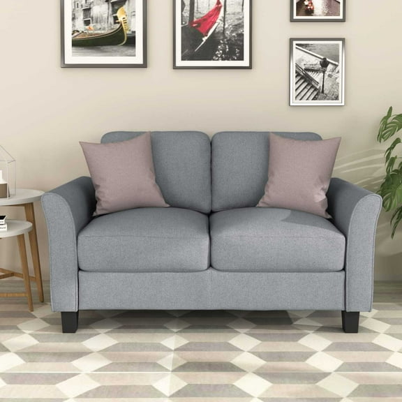 Upholstered Love Seat Sofa, ONE PIX Double Seat Sofa, Small Couch with 2 Pillows for Living Room, Bedroom, Gray