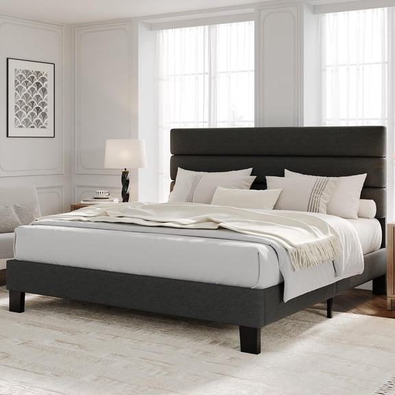 Upholstered Metal Platform Bed Frame with Adjustable Headboard, Quiet 3-Layer Design, Heavy-Duty 1000 lbs Capacity, Easy Assembly, Storage Under Bed,King,Grey