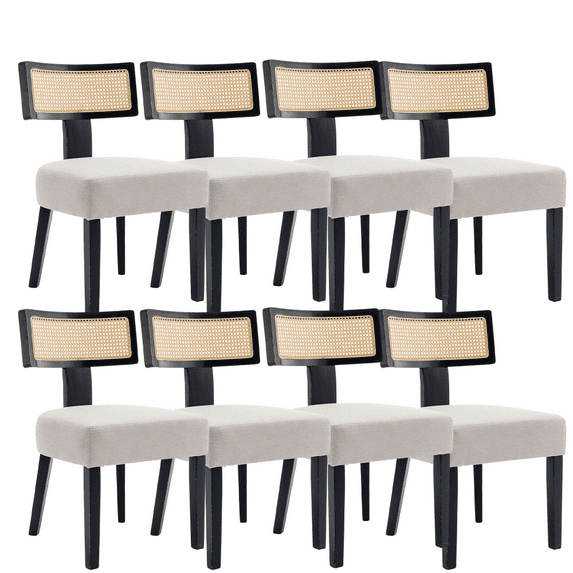 Upholstered Modern Lounge Chair with Solid Wood Legs, Dining Room Chairs Linen Kitchen Chairs Armless Side Chairs with Wood Frame/Back for Living Room(Beige,Set of 8)