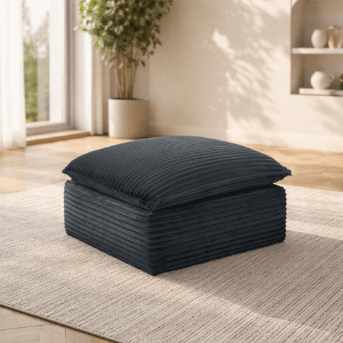 Upholstered Modular Square Compression Ottoman, 30.7" Square x 15.7" H, 3-in-1 Footrest, Seat & Side Table, Grey