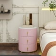 thumbnail image 1 of Upholstered Nightstand with 3 Drawers, Round Bedside Table with Metal Handles,Marbling Stickers Top Night Table for Bedroom, Fully Assembled Except Handles, Pink, 1 of 9