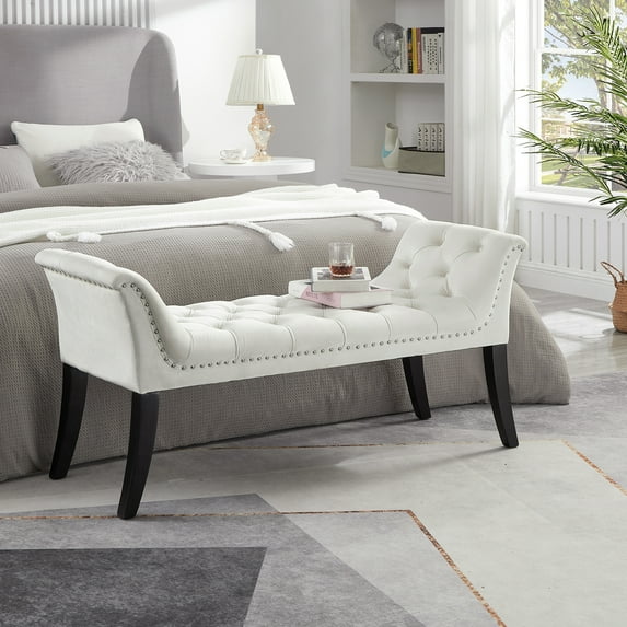 Upholstered Ottoman Bench Stool Rectangular Velvet Fabric Accent Bench For Entryway, Dining Room, Living Room, And Bedroom