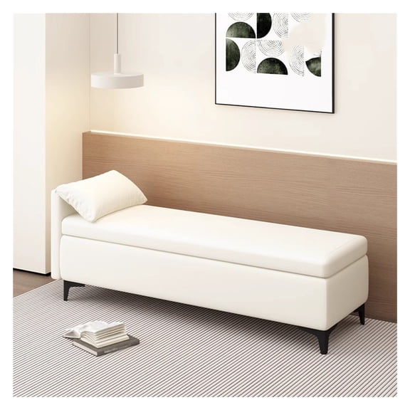 Upholstered Ottoman Bench with Pillow for Living Room,Faux Leather Ottoman Storage Chest with Storage,Bed End Stool Sofa Bench for Bedroom