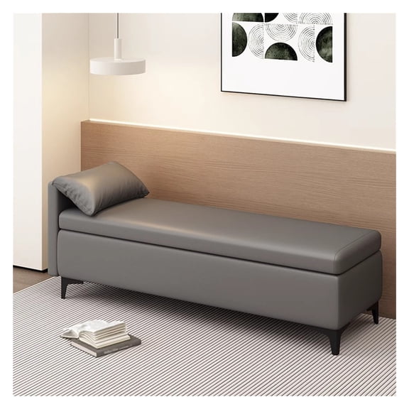 Upholstered Ottoman Bench with Pillow for Living Room,Faux Leather Ottoman Storage Chest with Storage,Bed End Stool Sofa Bench for Bedroom