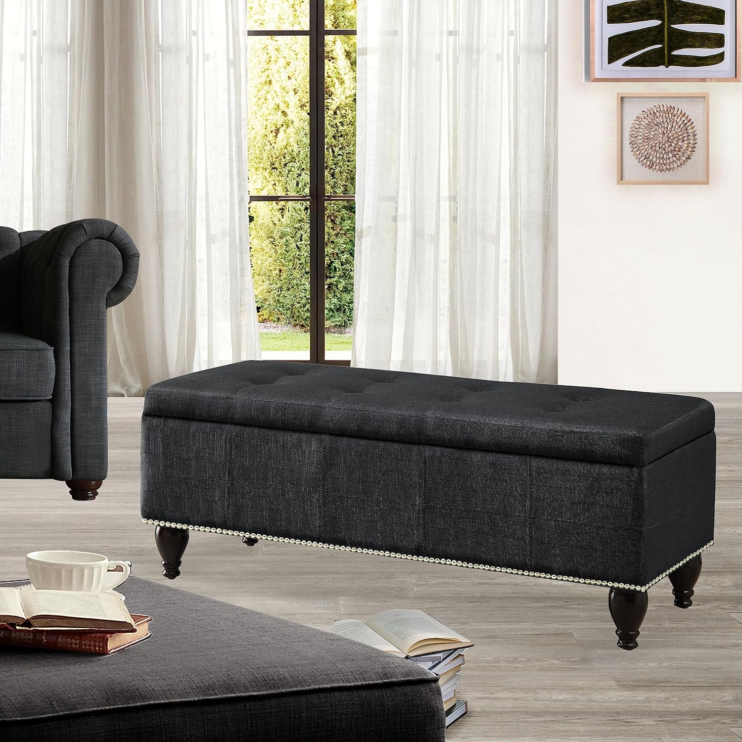 Upholstered Ottoman Storage Bedroom Bench, Charcoal