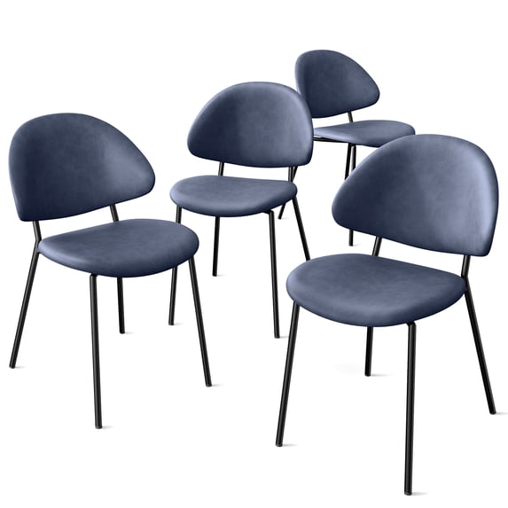 Upholstered PU Leather Dining Chairs (Set of 4), Mid-Century Modern, Curved Backrest, Blue