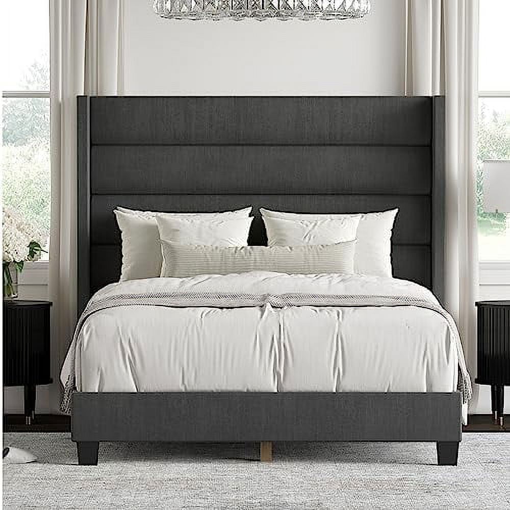 Upholstered Panel Bed Frame With Tall Tufted Horizontal Channel