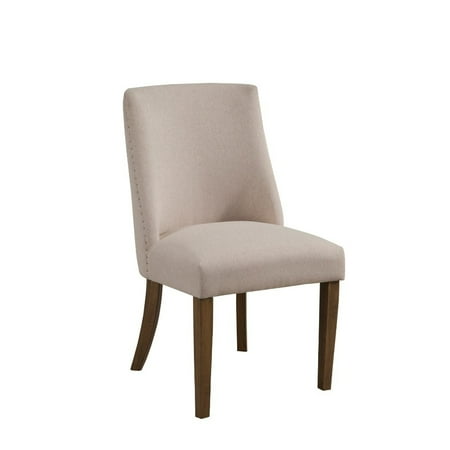 Upholstered Pine Wood Parson Chairs Set Of 2 Cream And Brown- Saltoro Sherpi