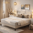 thumbnail image 1 of Aiho Full Size Bed Frame, Modern Upholstered Platform Bed with Wingback Headboard & No Box Spring Needed, Perfect for Bedroom, Beige, 1 of 9