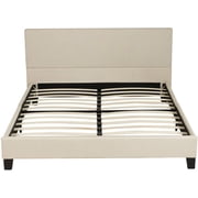 Upholstered Platform Bed Frame, Full Size Bed with Metal Frame, Linen Fabric Headboard, No Box Spring Required Full Size