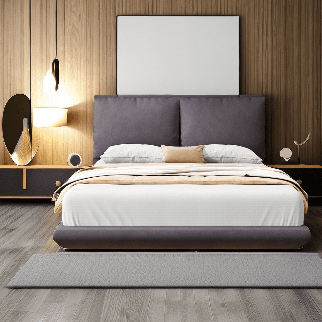 Platform Bed Walnut Back Rests Upholstered Platform Bed Frame Full Size with Sensor Light and 2 Large ...