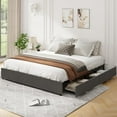 thumbnail image 1 of Upholstered Platform Bed Frame Queen Size with 4 Storage Drawers, Queen Platform Bed Frame with Mattress Foundation Strong Wooden Slats Support, Queen Size Bed Frame No Box Spring Needed, 1 of 7