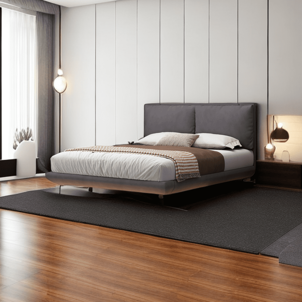 Platform Bed Walnut Back Rests Upholstered Platform Bed Frame Queen Size with Sensor Light and 2 Large ...