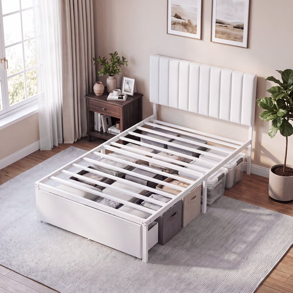 Upholstered Platform Bed Frame with Soft Padded Headboard & Under-Bed Storage – Heavy Duty 800 lbs Support, No Box Spring Needed, Noise-Free, Space-Saving Design for Bedroom