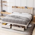 thumbnail image 1 of Upholstered Platform Bed Frame with Storage Headboard and Drawers, Charging Station Bed with USB Ports & AC Outlets, Linen Fabric, No Box Spring Needed, Easy Assembly, 1 of 30