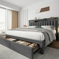 thumbnail image 1 of Queen Bed Frame with Headboard,Queen Size Upholstered Bed Frame with 4 Storage Drawers and 3 USB Type-C Charging Ports,Solid Wood Slats Bed Frame,Grey, 1 of 10