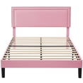 thumbnail image 1 of Upholstered Platform Bed Frame with Adjustable Headboard, Velvet Nailhead Trim, No Box Spring Needed Pink - Full, 1 of 5