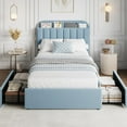 thumbnail image 1 of Shininglove Upholstered Platform Bed Frame with Storage Twin Size Bookcase Headboard & 2 Drawers(Blue), 1 of 6