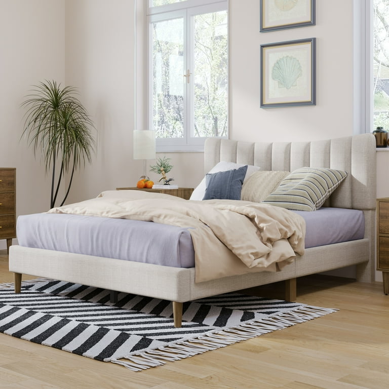 Upholstered platform bed cheap no box spring