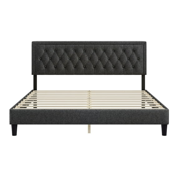 LegaHome Upholstered Platform Bed, King Bed Frame with Adjustable Button-Tufted Headboard and Wood Slat Support, No Box Spring Needed, King Size Upholstered Platform Bed for Adults, Cream White