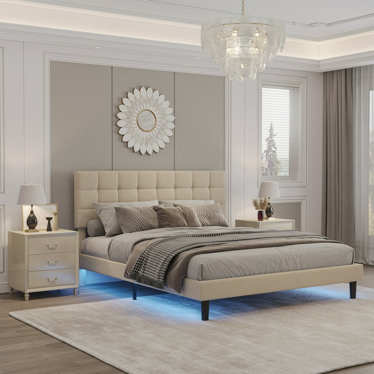Upholstered Platform Bed Queen Size Bed Frame Panel Bed 43 inch