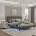 thumbnail image 1 of Upholstered Platform Bed, Queen Size Bed Frame Panel Bed - 43 inch Faux Leather Bedroom Platform w/LED Light Headboard 16 Color Changing LED Lights, 1 of 10