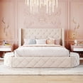 thumbnail image 1 of Upholstered Platform Bed Queen Size Storage Velvet Bed with Wingback Headboard and 1 Big Drawer,2 Side Storage Stool(Beige), 1 of 21
