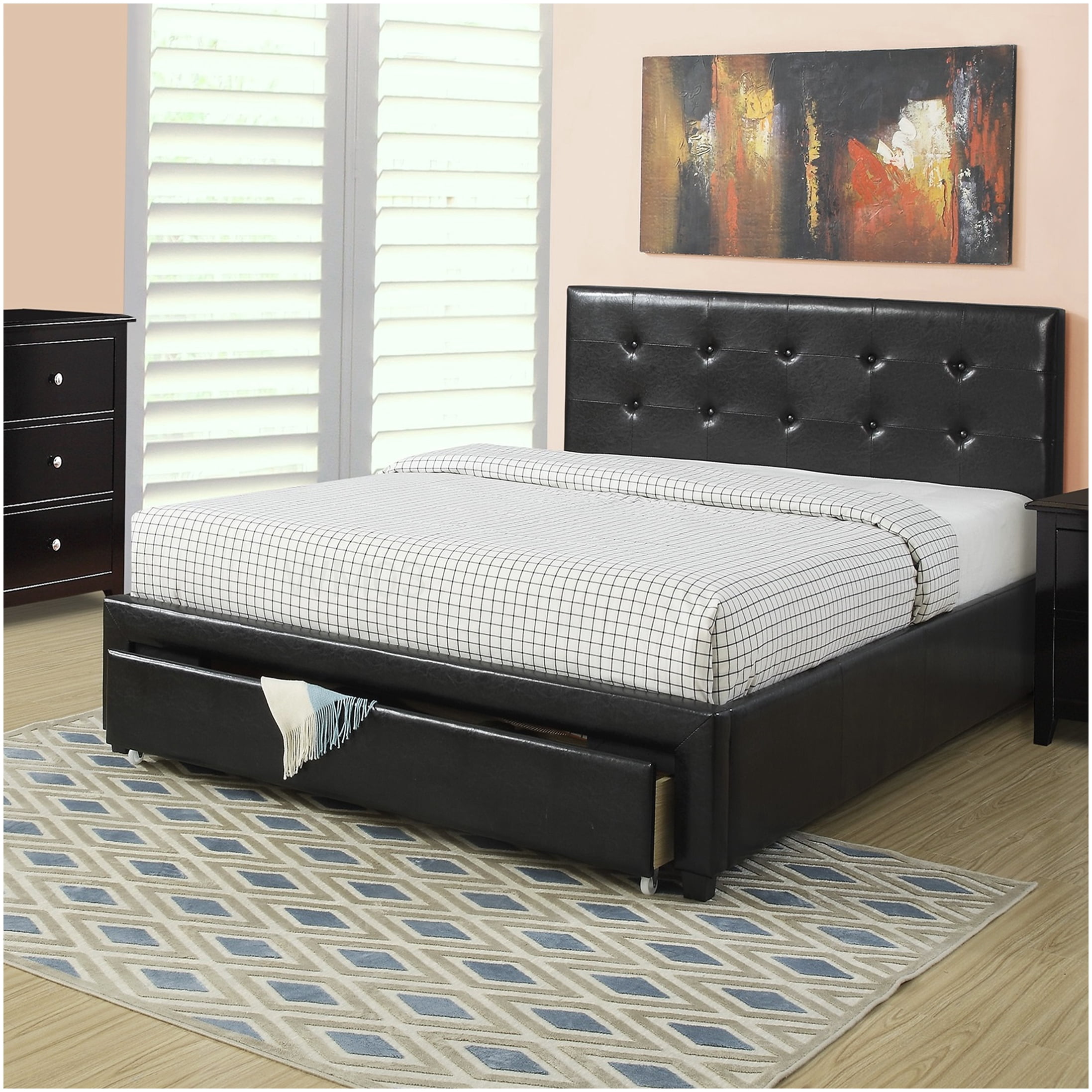 Upholstered Platform Bed Queen Size with Storage, Faux Leather Bed ...