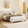 thumbnail image 1 of Upholstered Platform Bed with Wingback Headboard and Round Wooden Legs, Wingback Platform Bed Velvet Platform Bed Frame with Strong Wooden Slats for Bedroom, No Box Spring Needed, Noise-Free, 1 of 7