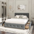 thumbnail image 1 of Upholstered Platform Bed with Classic Headboard and 4 Drawers, No Box Spring Needed, Linen Fabric, Queen Size Light Gray, 1 of 11