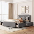 thumbnail image 1 of Upholstered Platform Bed with Stud Trim Headboard and Footboard and 4 Drawers No Box Spring Needed, Velvet Fabric, Queen Size (Gray), 1 of 6