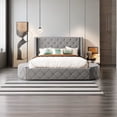thumbnail image 1 of Upholstered Platform Queen Size Bed with Storage, Velvet Wingback Headboard, 1 Large Drawer, 2 Side Storage Stools, 1 of 9