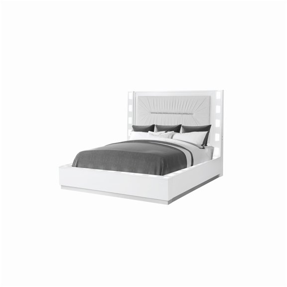 Upholstered Queen Bed Frame with Ambient LED Lights, No Box Spring Needed, Modern Storage Bed