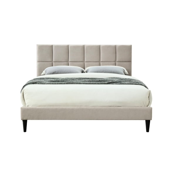Upholstered Queen Bed with USB Charging - Squares Design for Bedroom Ambiance