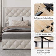 Upholstered Queen Platform Bed Frame with 4 Storage Drawers Adjustable Headboard, PU Leather Platform Storage Bedframe with Button Tufted, Wooden Slats Support, No Box Spring Needed, Noise-Free