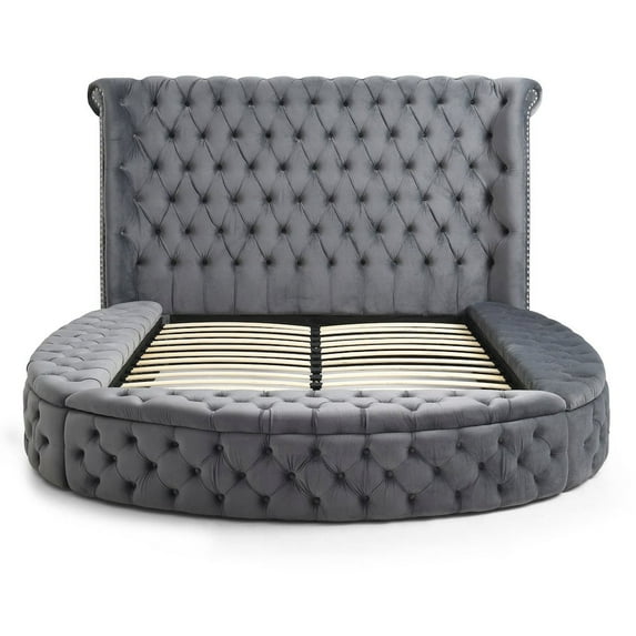 Upholstered King Round Storage Bed in Gray Color