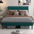 thumbnail image 1 of Upholstered Queen Size Bed Frame, Heavy-Duty Strong Metal Platform Bed with Headboard and Underbed Storage, No Box Spring Needed, Green, 1 of 8
