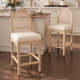 thumbnail image 1 of Daluvenix Rattan Counter Height Bar Stools Set of 2, Farmhouse Mid Century Modern Kitchen Island Chairs, Upholstered Bar Stools with Natural Rattan Woven Back Wood Legs, 1 of 8