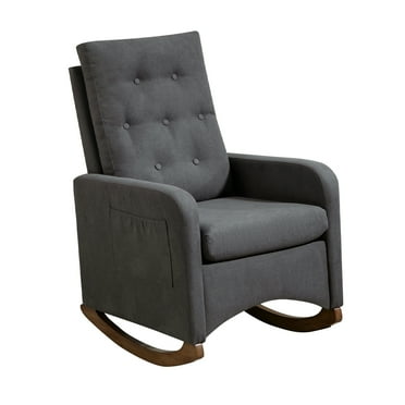 Upholstered Rocking Chair Accent Chair, Nursery Rocking Chairs in Teddy Fabric with High Backrest,Side Pocket and Rubber Wood Legs, Comfy Nursing Chair Armchair for Living Room