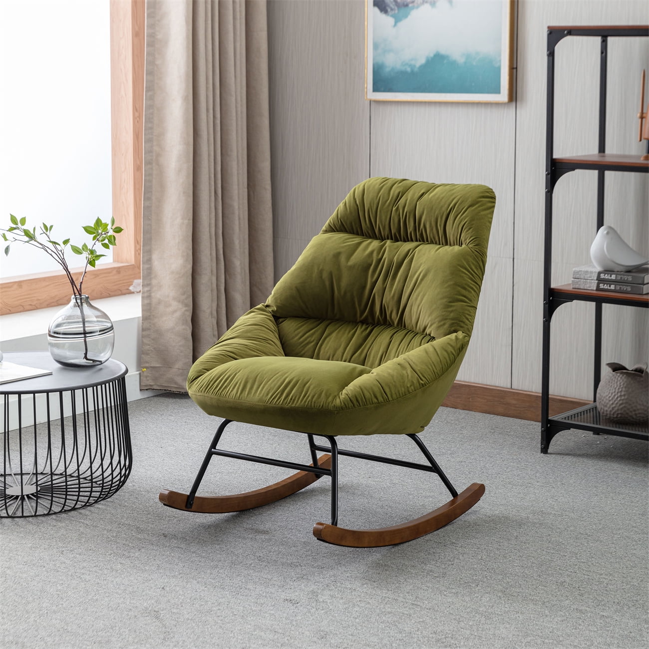 Upholstered Rocking Chair, Accent Rocker Chair with Padded Seat and ...