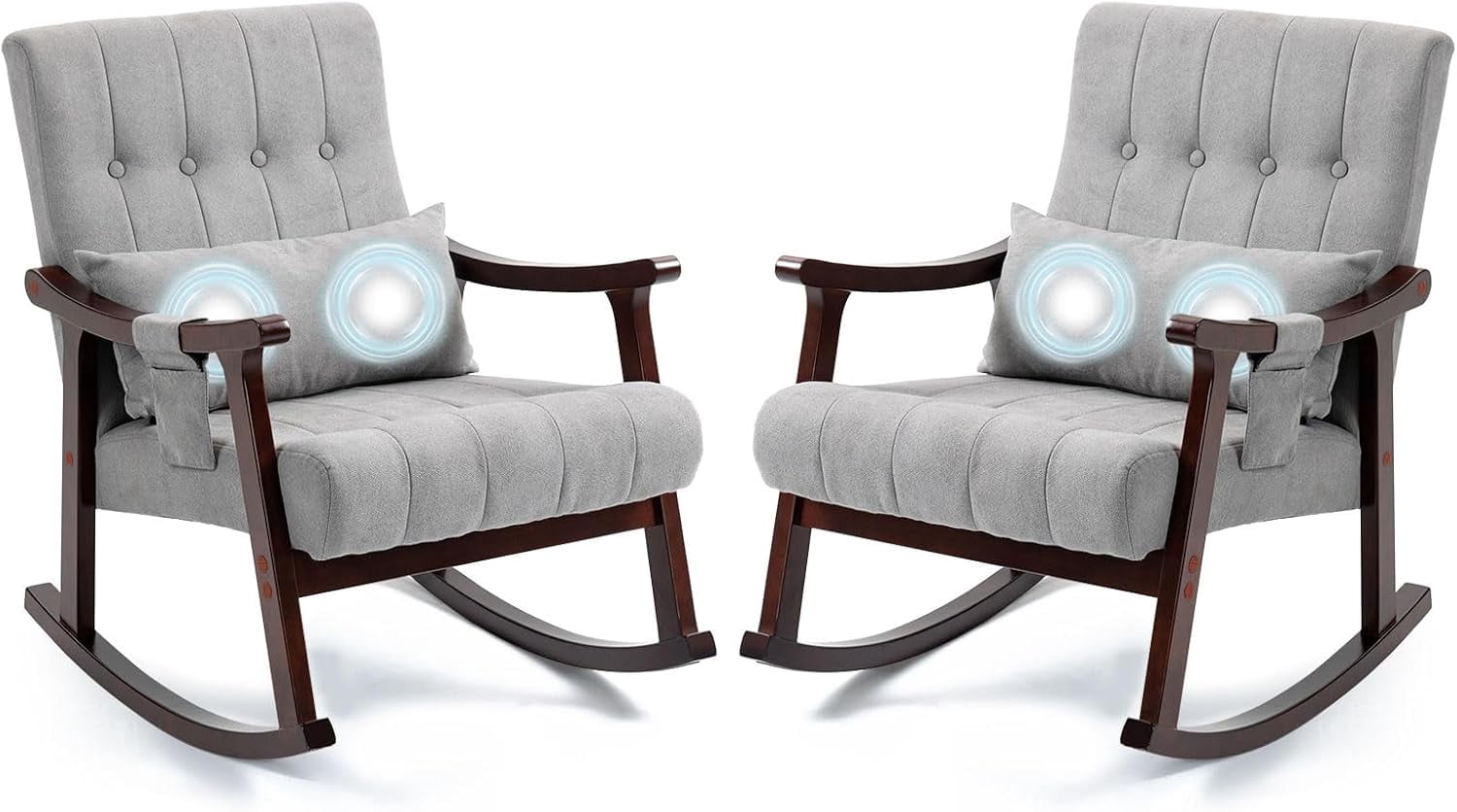 Upholstered Rocking Chair with Massage Lumbar Support,Page 2 Glider Chair with Side Pocket, Nursery Rocker with High Backrest,Rubber Wood Legs, Rocking Accent Armchair for Living Room Bedroom Nursery